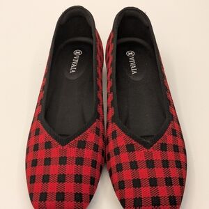 Vivana Red and Black Checkered Women's Loafers Sz 11/41.5